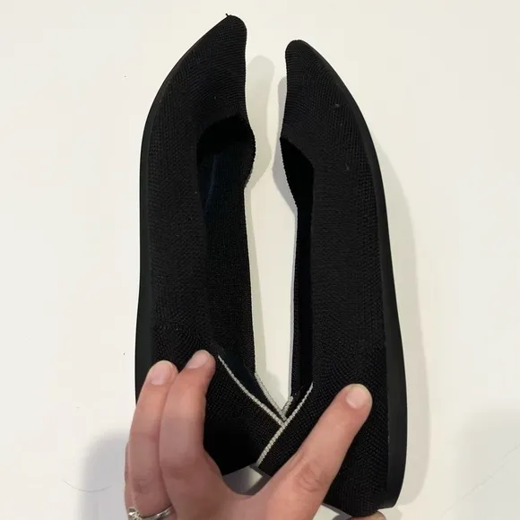 Rothy's Womens 9.5 The Point Black Solid Knit Fabric Ballet Flats Everyday Shoes