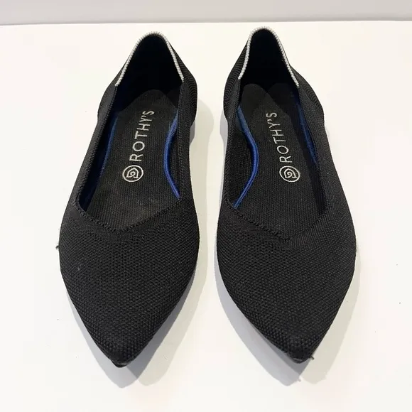 Rothy's Womens 9.5 The Point Black Solid Knit Fabric Ballet Flats Everyday Shoes