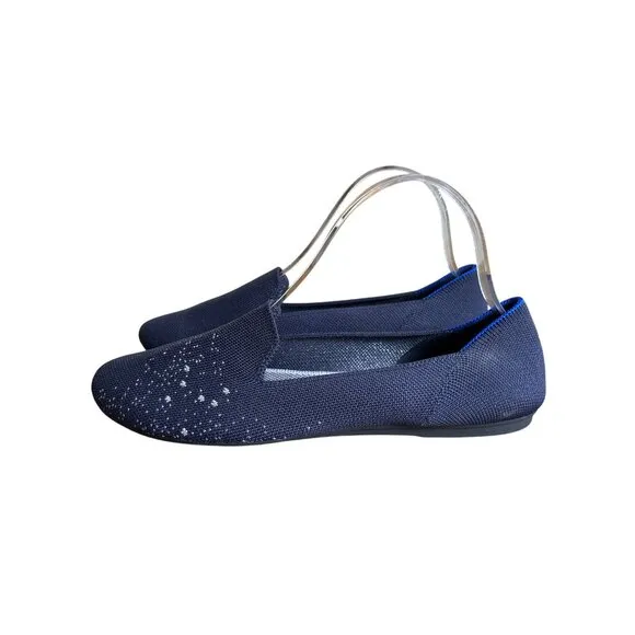 Rothy's Zodiac Sign Ballet Flats Pisces Navy Blue Limited Edition Embroidered Si