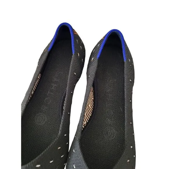 Rothy's The Point Ivory Dot Womens 5 Black Polka Dot Knit Ballet Flats Shoes