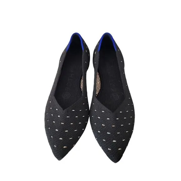 Rothy's The Point Ivory Dot Womens 5 Black Polka Dot Knit Ballet Flats Shoes