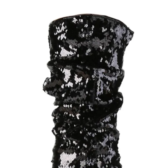 Ruched Sequins High Heel Over the Knee Boots