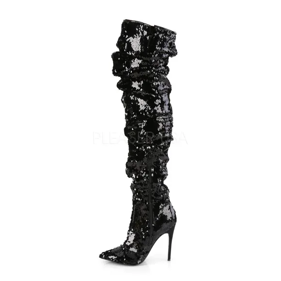 Ruched Sequins High Heel Over the Knee Boots