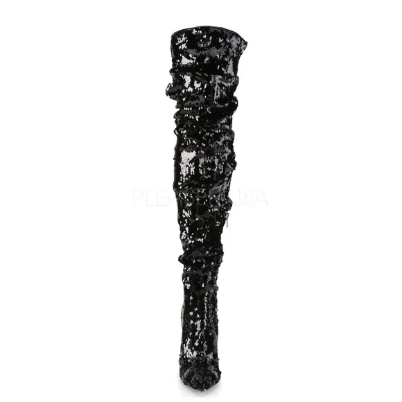 Ruched Sequins High Heel Over the Knee Boots