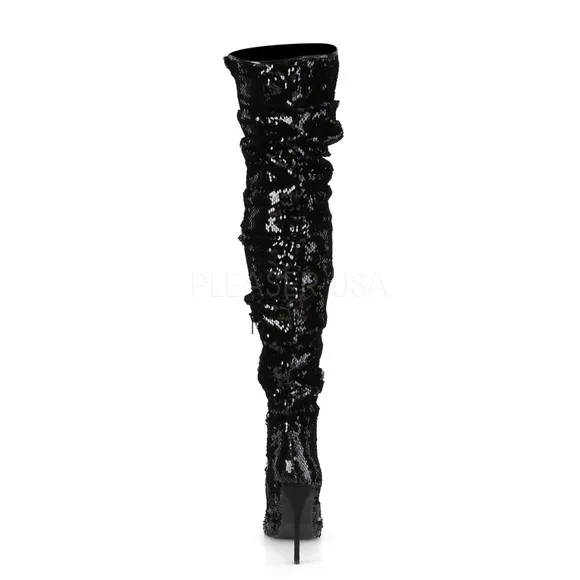 Ruched Sequins High Heel Over the Knee Boots