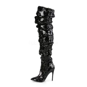 Ruched Sequins High Heel Over the Knee Boots