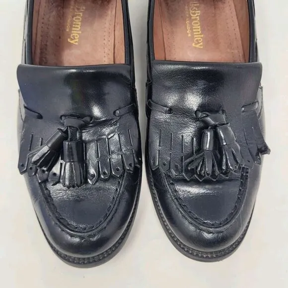 Russell &amp; Bromley Shoes Men EU41 US7.5 Black Leather Tassel Loafers Kiltie Italy