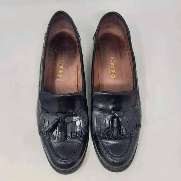Russell &amp; Bromley Shoes Men EU41 US7.5 Black Leather Tassel Loafers Kiltie Italy