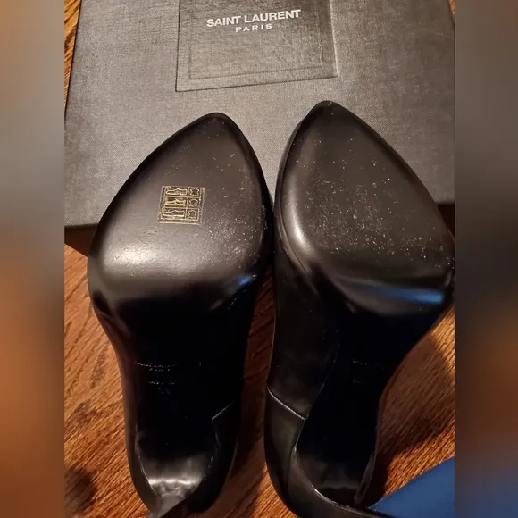Saint Laurent Black Peep-Toe Black Stiletto Pumps - Size 39 (US 8-1/2 to 9) Used