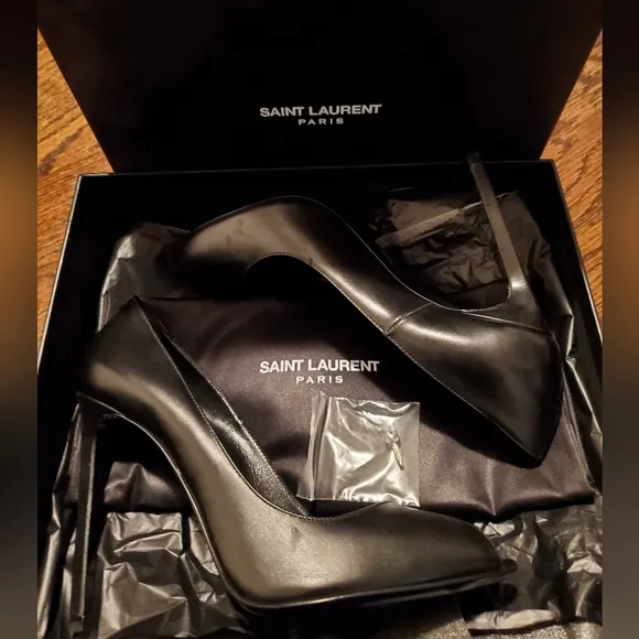 Saint Laurent Black Peep-Toe Black Stiletto Pumps - Size 39 (US 8-1/2 to 9) Used