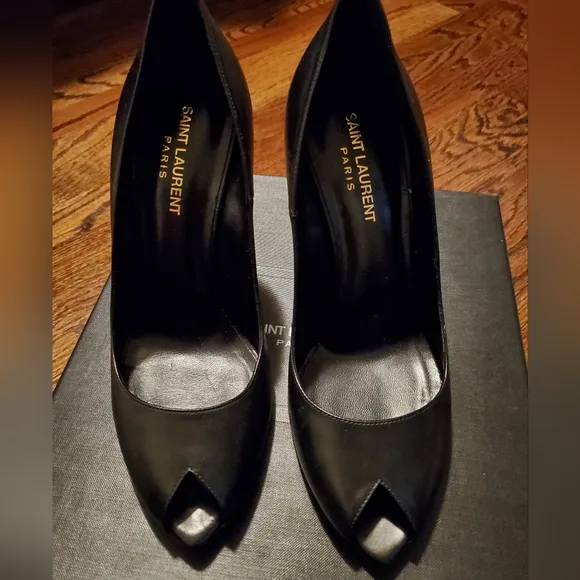 Saint Laurent Black Peep-Toe Black Stiletto Pumps - Size 39 (US 8-1/2 to 9) Used