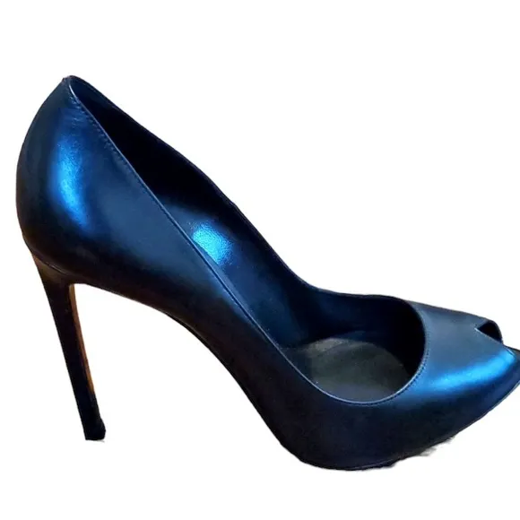 Saint Laurent Black Peep-Toe Black Stiletto Pumps - Size 39 (US 8-1/2 to 9) Used