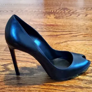 Saint Laurent Black Peep-Toe Black Stiletto Pumps - Size 39 (US 8-1/2 to 9) Used