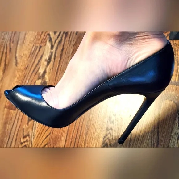 Saint Laurent Black Peep-Toe Black Stiletto Pumps - Size 39 (US 8-1/2 to 9) Used