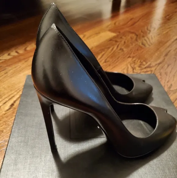 Saint Laurent Black Peep-Toe Black Stiletto Pumps - Size 39 (US 8-1/2 to 9) Used