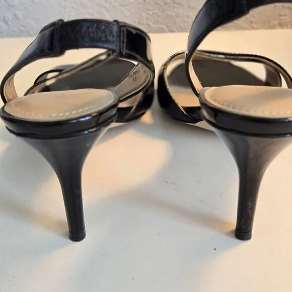 Saks Fifth Avenue Womens Peep Toe Sling Back Pump Shoes Black Size 6.5