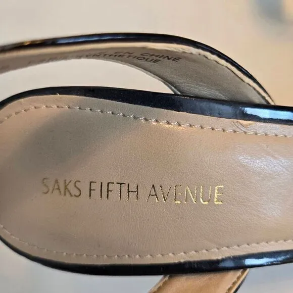 Saks Fifth Avenue Womens Peep Toe Sling Back Pump Shoes Black Size 6.5