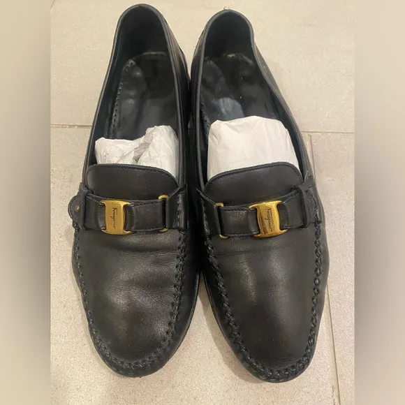 Salvatore Ferragamo Black Leather Loafers for Men