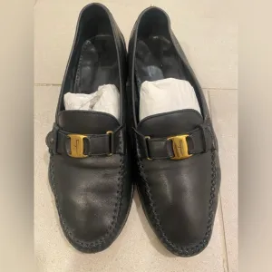 Salvatore Ferragamo Black Leather Loafers for Men