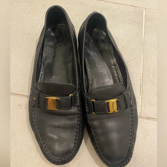 Salvatore Ferragamo Black Leather Loafers for Men