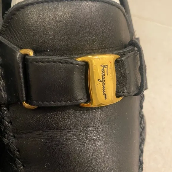 Salvatore Ferragamo Black Leather Loafers for Men