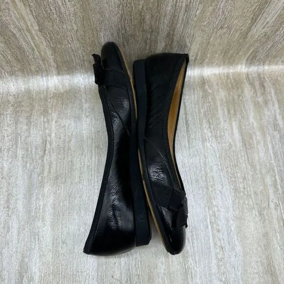 Salvatore Ferragamo Black Patent Leather Ballet Flats Womens 7 Ribbon‎ Bow Shoes