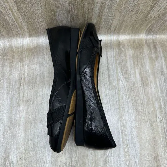 Salvatore Ferragamo Black Patent Leather Ballet Flats Womens 7 Ribbon‎ Bow Shoes