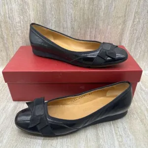 Salvatore Ferragamo Black Patent Leather Ballet Flats Womens 7 Ribbon‎ Bow Shoes