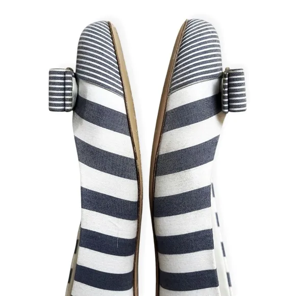 Salvatore Ferragamo Blue White Nautical Varina Ballet Shoe, Sz 6 C