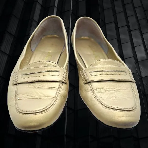 Salvatore Ferragamo Boutique Light Gold Metallic Penny Loafer Low Heel Leather