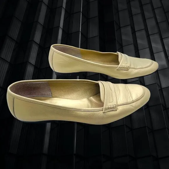Salvatore Ferragamo Boutique Light Gold Metallic Penny Loafer Low Heel Leather