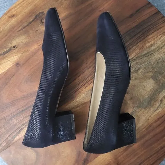 Salvatore Ferragamo Classic Block Heel Pumps Designer Italy Black Size 8B