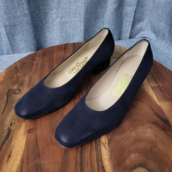 Salvatore Ferragamo Classic Block Heel Pumps Designer Italy Black Size 8B