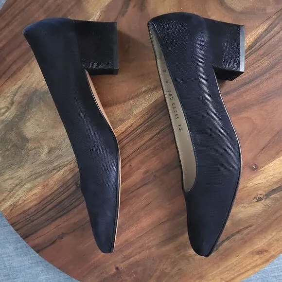 Salvatore Ferragamo Classic Block Heel Pumps Designer Italy Black Size 8B