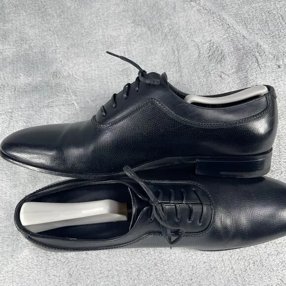Salvatore Ferragamo Dress Shoes Mens Size 10 Farnese Textured Black Oxfords