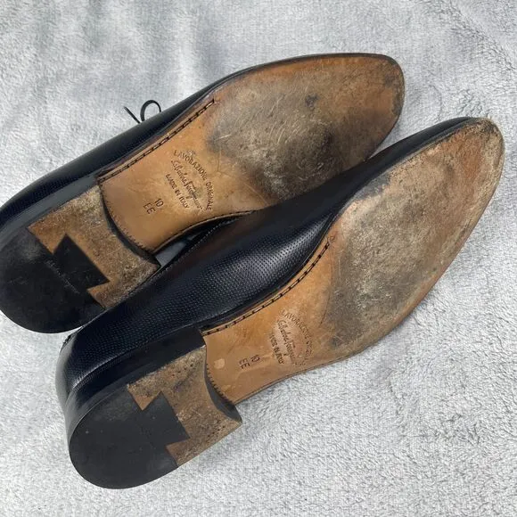 Salvatore Ferragamo Dress Shoes Mens Size 10 Farnese Textured Black Oxfords