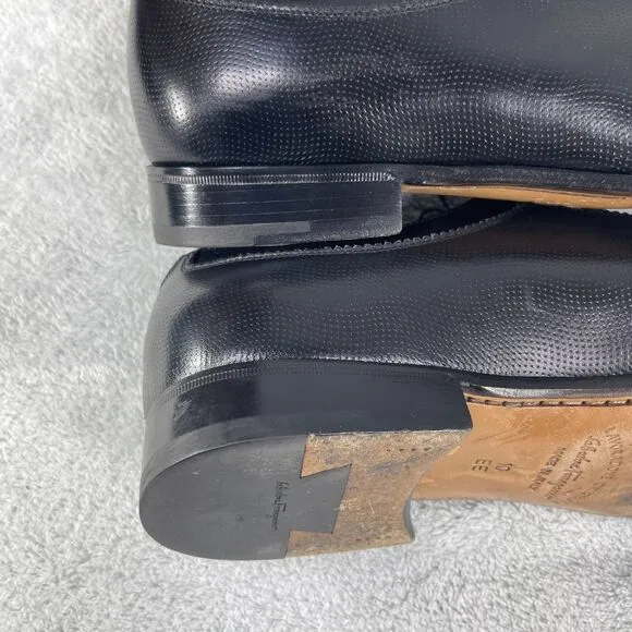 Salvatore Ferragamo Dress Shoes Mens Size 10 Farnese Textured Black Oxfords
