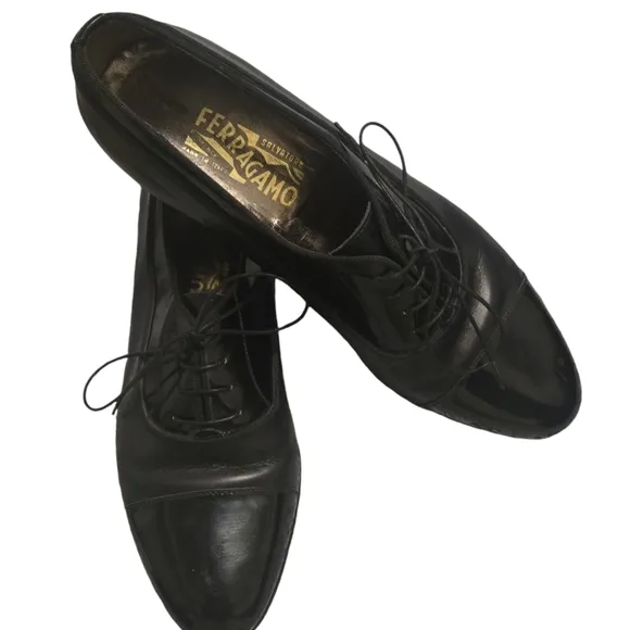 Salvatore Ferragamo Firenze Black Leather Cap Toe Oxford Dress Shoes Mens 9.5D
