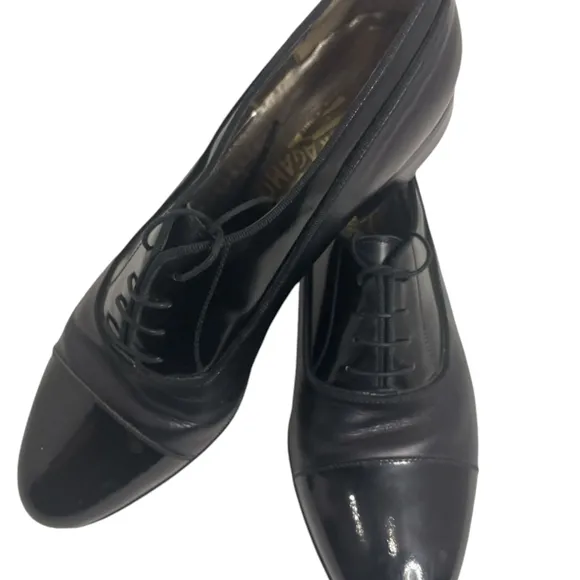 Salvatore Ferragamo Firenze Black Leather Cap Toe Oxford Dress Shoes Mens 9.5D