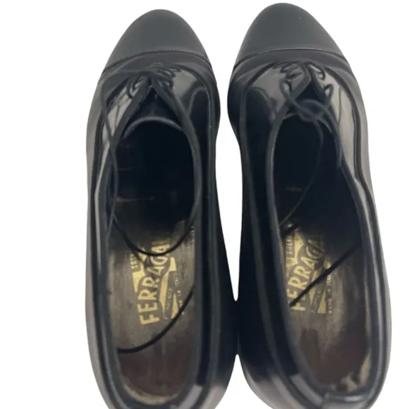 Salvatore Ferragamo Firenze Black Leather Cap Toe Oxford Dress Shoes Mens 9.5D