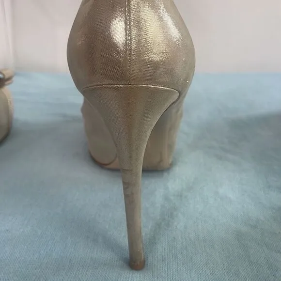 Salvatore Ferragamo Gold Stiletto Bow Front Pumps Shoes