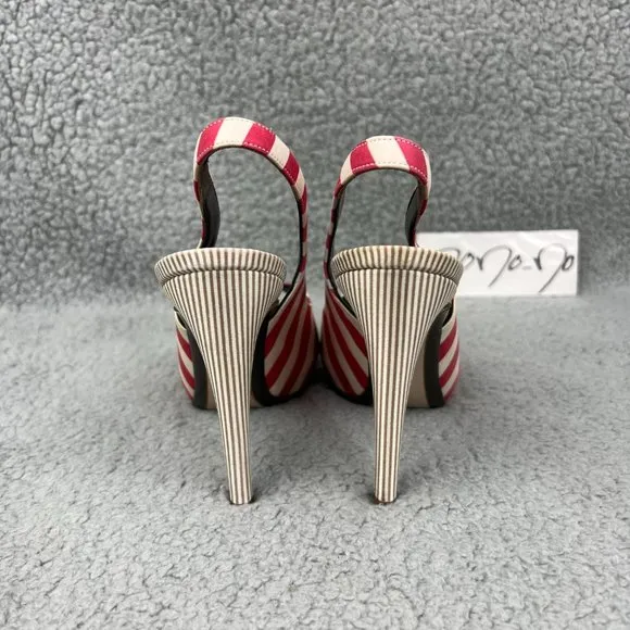 Salvatore Ferragamo Heels Womens 6 Shoes Red White Striped Fioretto Satin Pumps