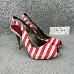 Salvatore Ferragamo Heels Womens 6 Shoes Red White Striped Fioretto Satin Pumps