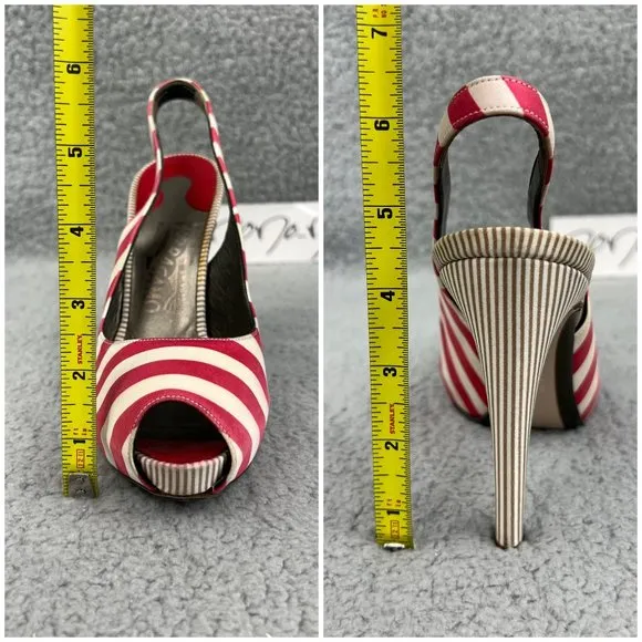 Salvatore Ferragamo Heels Womens 6 Shoes Red White Striped Fioretto Satin Pumps