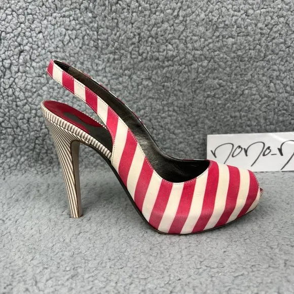 Salvatore Ferragamo Heels Womens 6 Shoes Red White Striped Fioretto Satin Pumps