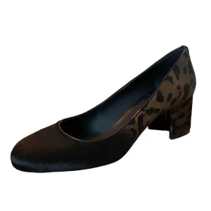 Salvatore Ferragamo Medolla P Leopard Print Calf Hair Block Geel Shoes 38B New