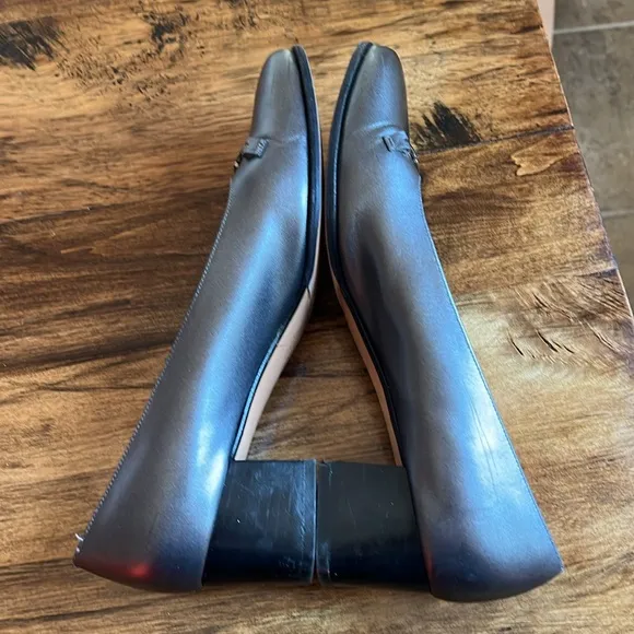 Salvatore Ferragamo Pewter Almond Toe Block Heel Shoes Sz 8