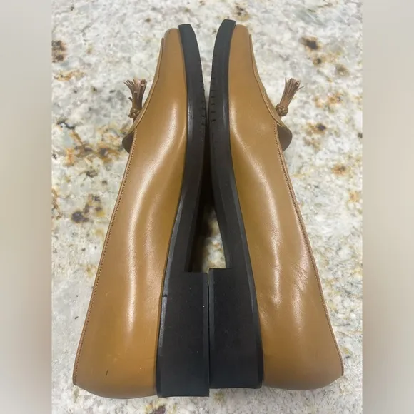 SALVATORE FERRAGAMO Women's Shoes Tan Leather Tassel Square Toe Heels Size 7