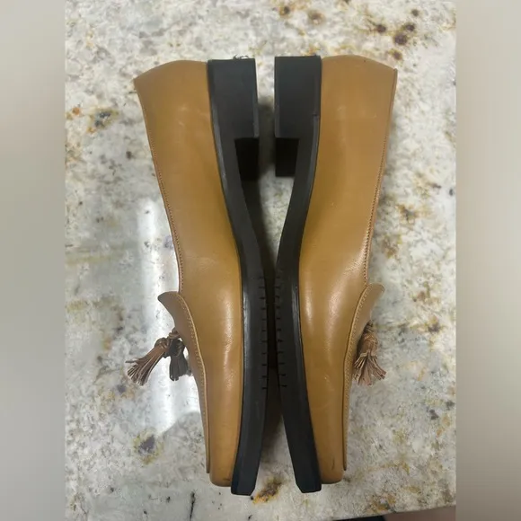 SALVATORE FERRAGAMO Women's Shoes Tan Leather Tassel Square Toe Heels Size 7