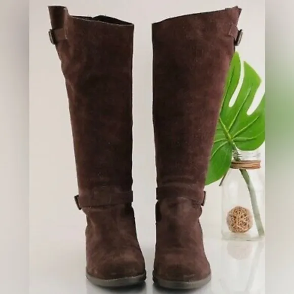 Sam Edelman 8 Painter Dark brown Soft Suede tall riding boots low heel Size 6.5